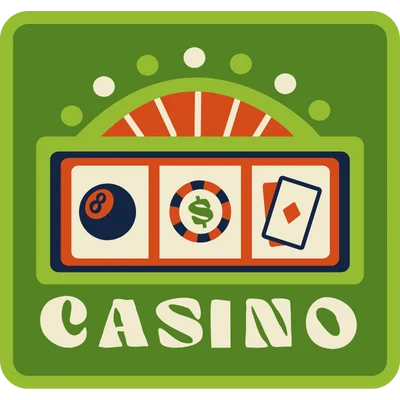 casino sign with 8 ball, poker chip and playing card