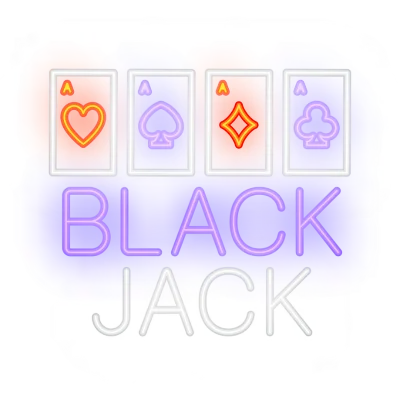 glow black jack sign with four cards