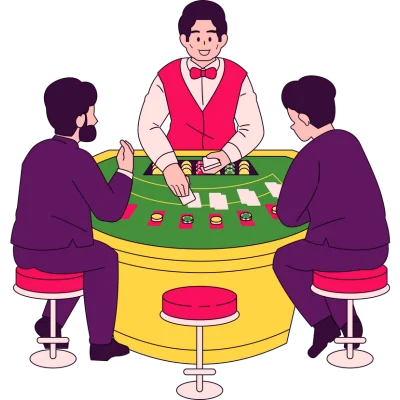 casino dealer and poker players