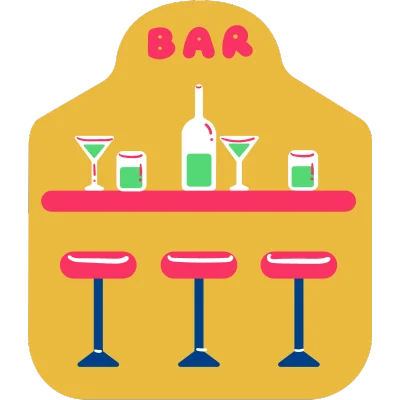 bar with stools and drinks