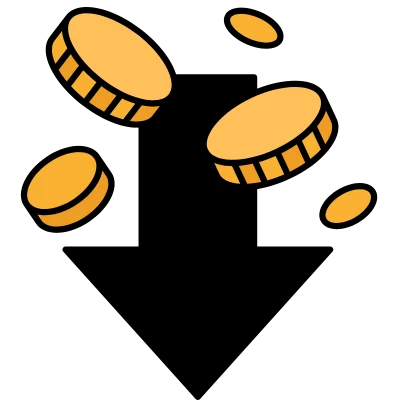 coins and arrow pointing down