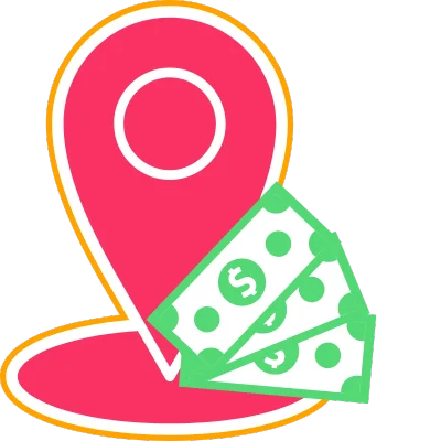 location icon with dollar bills