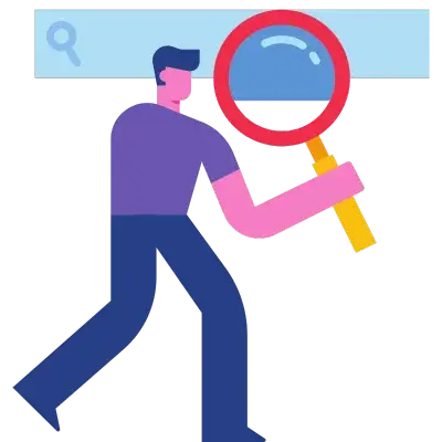 person holding magnifying glass with search bar