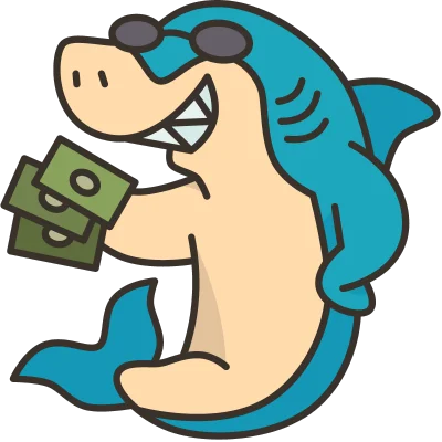 shark holding money graphic