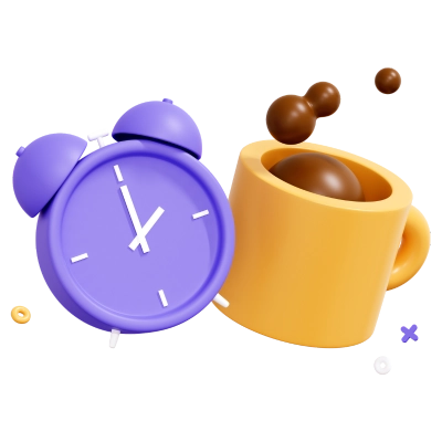 3D Cartoon Alarm Clock and Coffee Cup - Break Icon