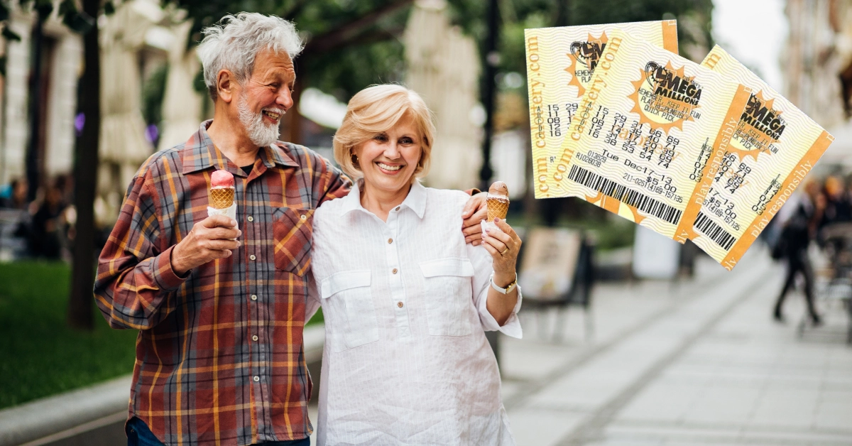 Older Couple Hugging and Eating Ice Cream - Lottery Tickets