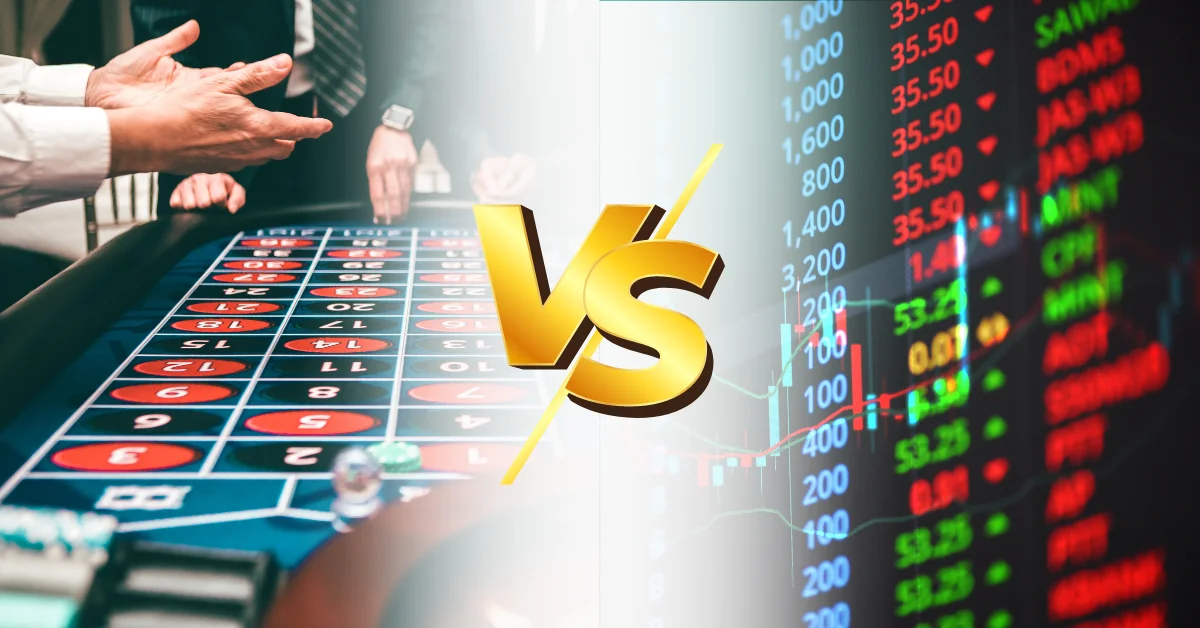 craps table fading into stock market board with vs icon in between