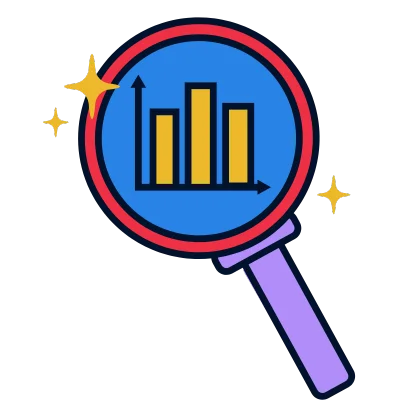 magnifying glass on bar graph