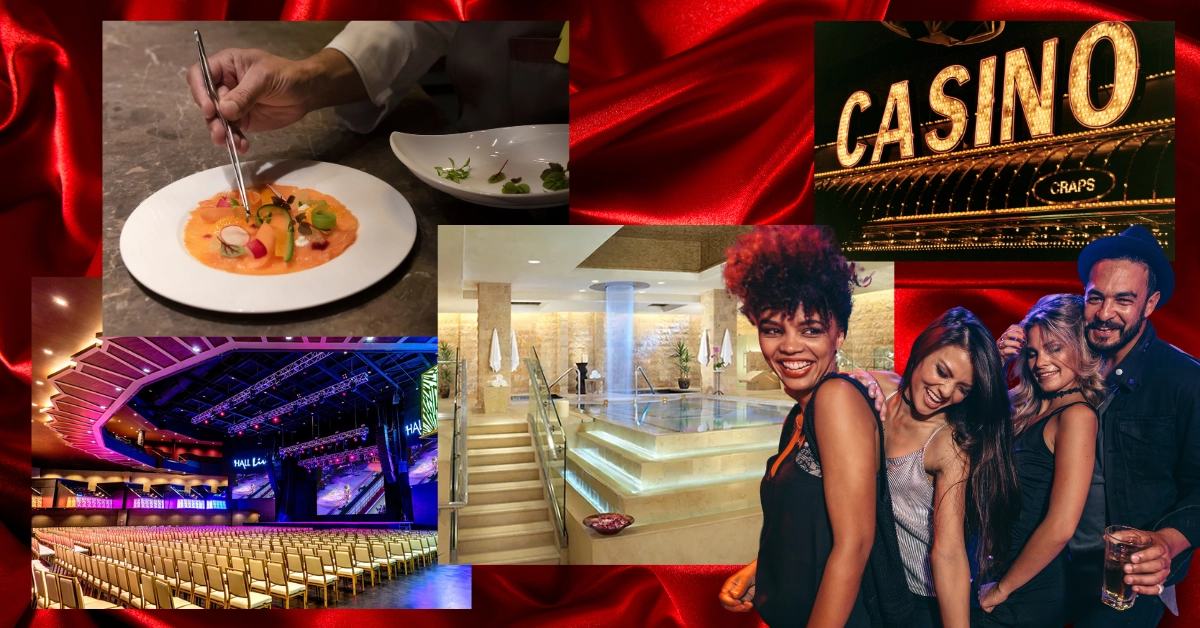 Golden Casino Sign - Gourmet Food - Live Event Hall - High-end Spa