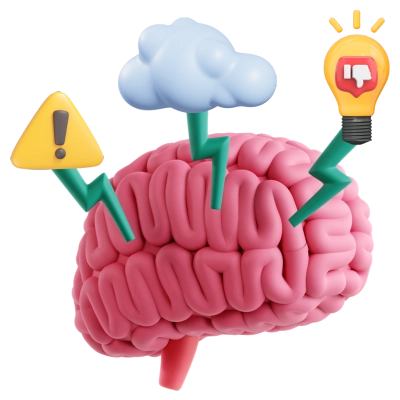 3D Brain Surround by Cognitive Bias Signs Illustration