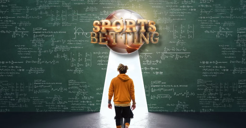 Man Walking Towards a Green Board with Complex Math - Sports Betting Logo