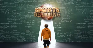 Man Walking Towards a Green Board with Complex Math - Sports Betting Logo