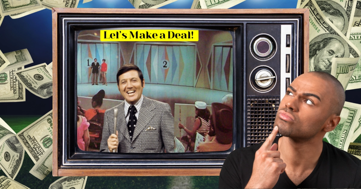 The Monty Hall Problem - Old TV - Dollar Bills - Man Thinking