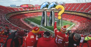 Kansas City Chiefs Fans at the Stadium - Super Bowl Trophies and a Question Mark