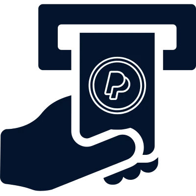 hand depositing money with paypal icon