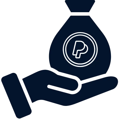 hand holding bag of money with paypal icon