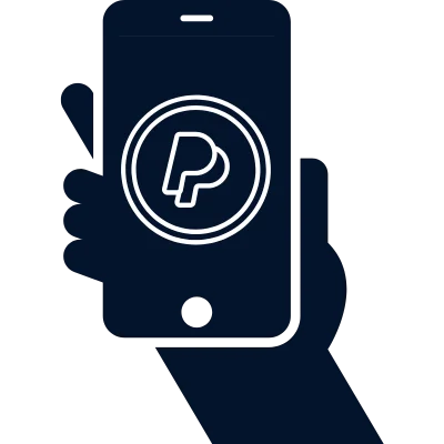 hand holding phone with paypal icon